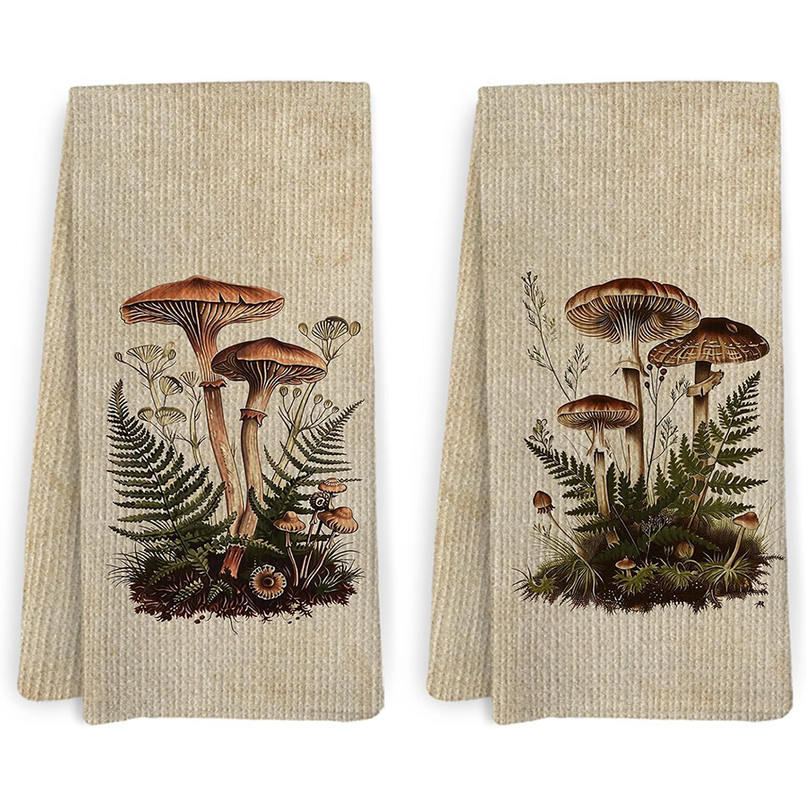 Kitchen And Baking Life - 2Pcs, Vintage Mushroom Kitchen Towels, Best