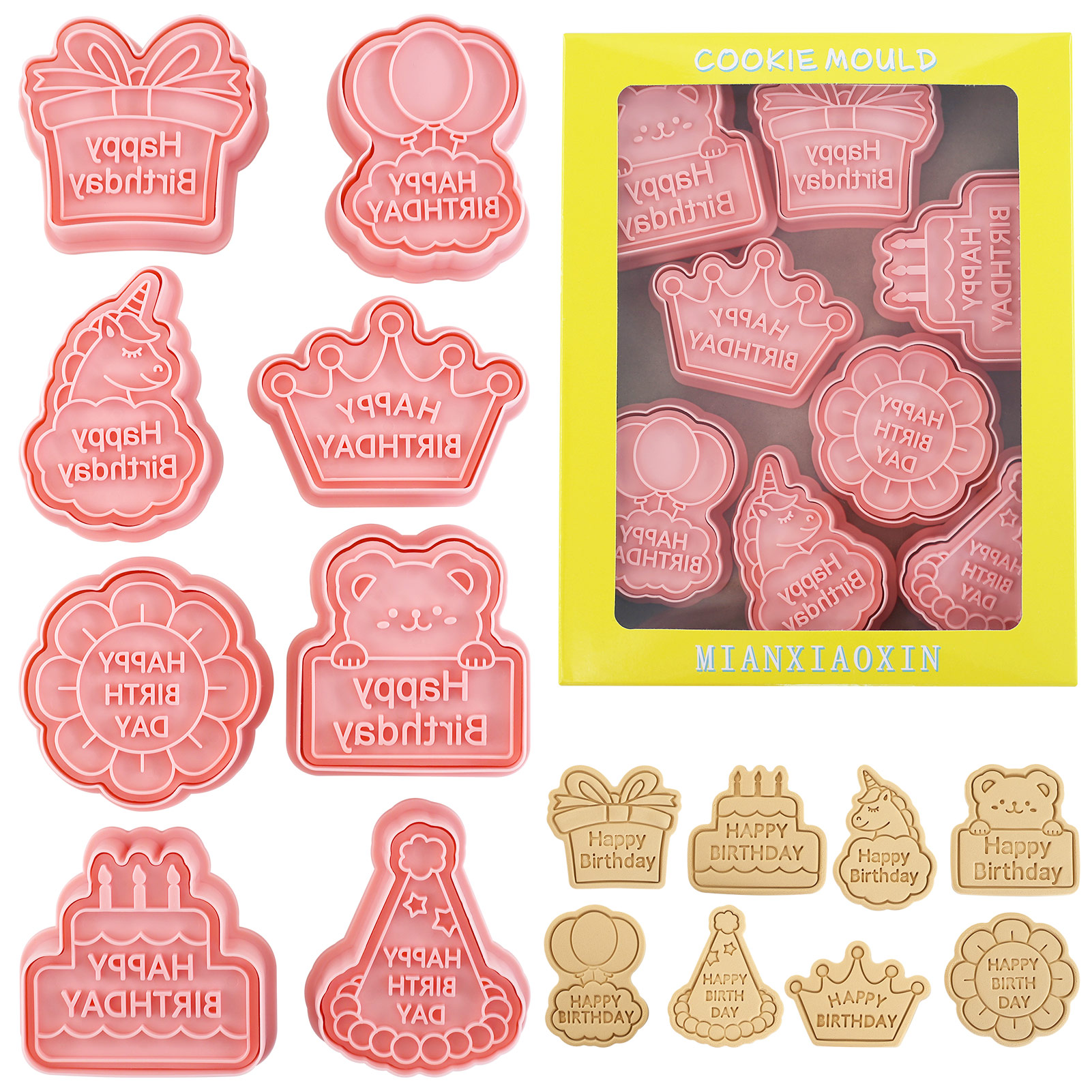 Baking Kitchen Kids - 8pcs Happy Birthday Cookie Cutter with