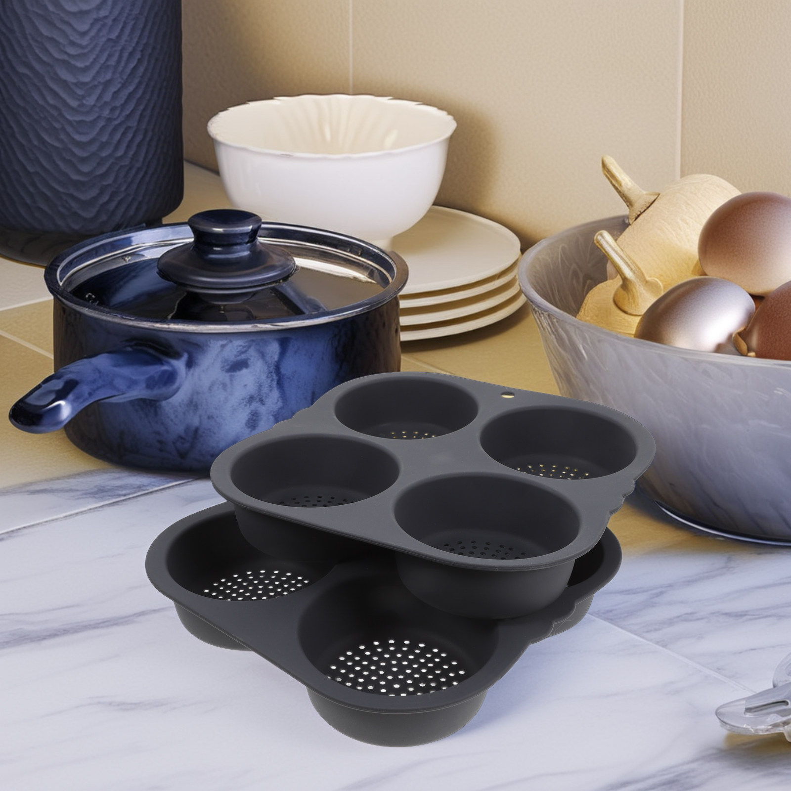 Kitchen Baking Pans - 2Pcs Hamburger Bun Mold Silicone Nonstick