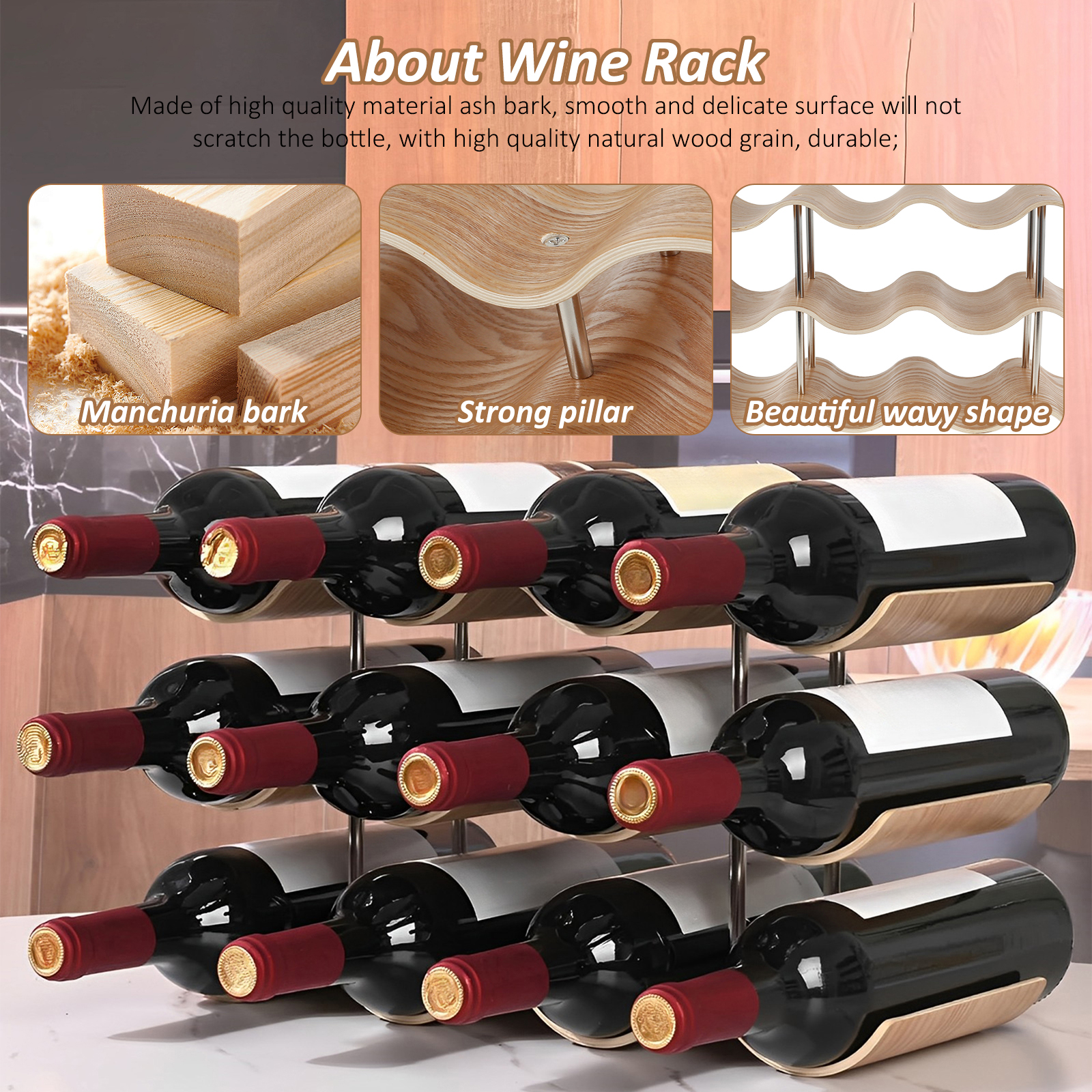 2/3-Tier Wooden Wine Rack Wavy – Kitchen Zo Bewertung und Preis